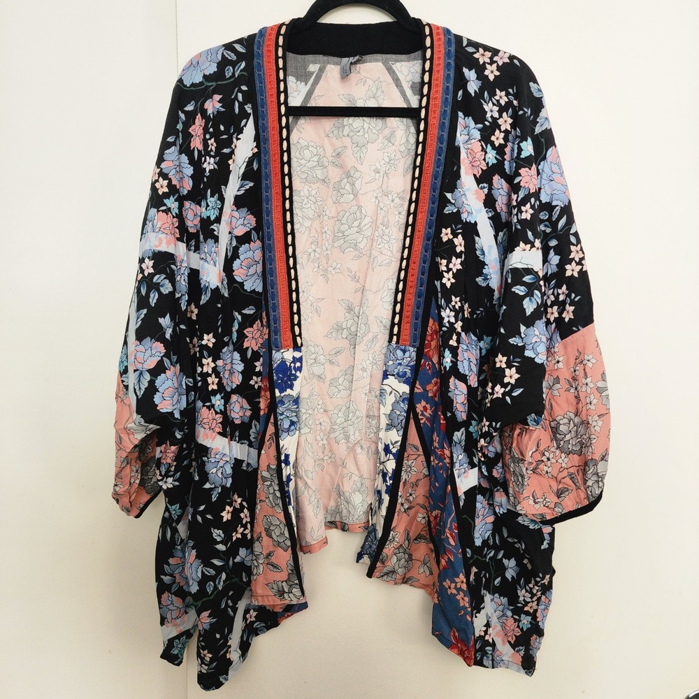 Blank London Kimono Womens One Size Black Pink Floral Patchwork Excellent Boho